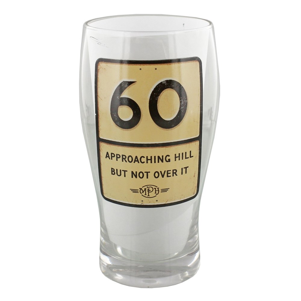 MPH Age 60 Male Downhill Road Sign Pint Glass In Gift Box RRP £6.99 CLEARANCE XL £1.99 or 2 for £3